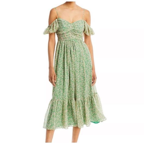 Bardot Fauna Midi Dress Green Pink Floral Size 2 XS - Picture 2 of 8